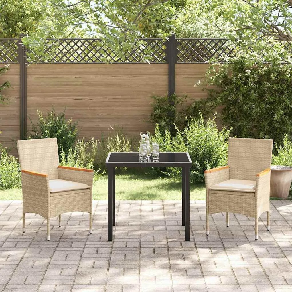 Conjunto de Jantar de Jardim 3 Peças com Almofadas Bege em Rattan Sint