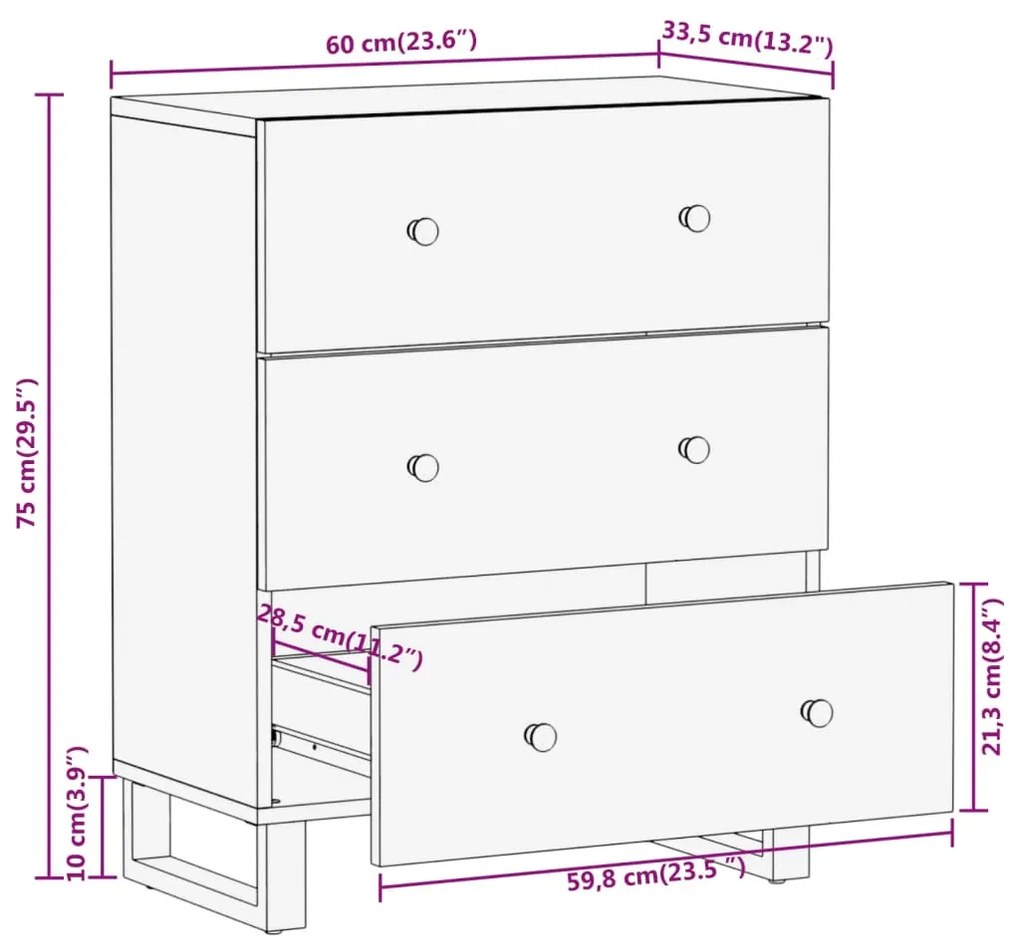 Móveis de apoio 2pcs 60x33,5x75 mangueira maciça castanho/preto