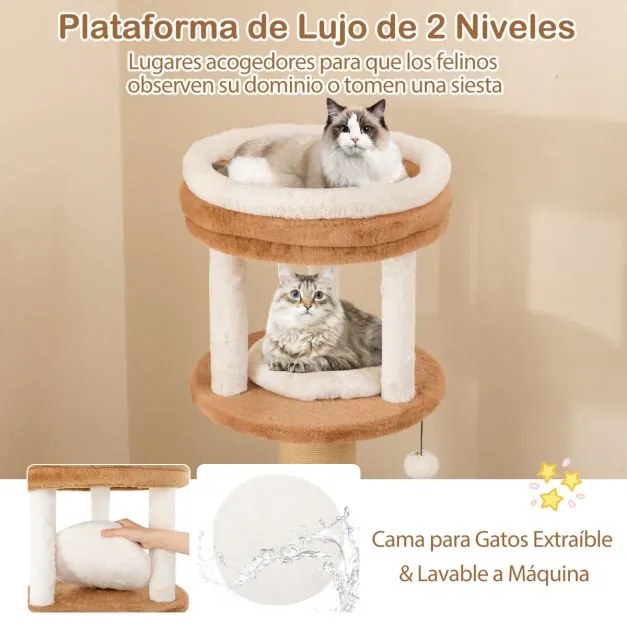 Arranhador para gatos 164 cm Poleiro almofadado Cama para gatos amovível Plataformas de salto Corda de sisal Castanho