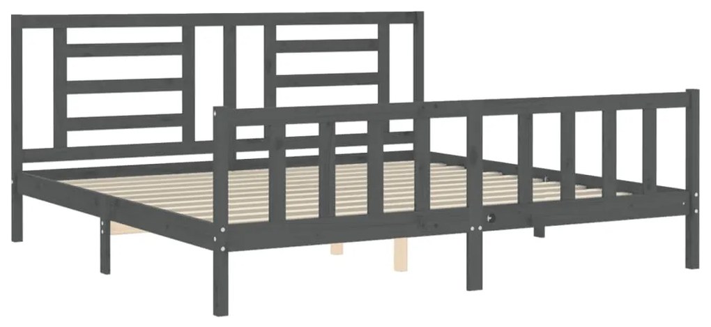 Estrutura de cama com cabeceira 200x200 cm madeira maciça cinza