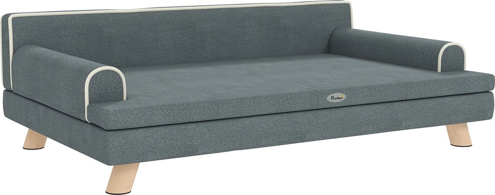 Cama Elevada para Cães Grandes e Médios 100x62x32 cm  Revestimento em Chenille com Almofada Lavável  Cinza Escuro