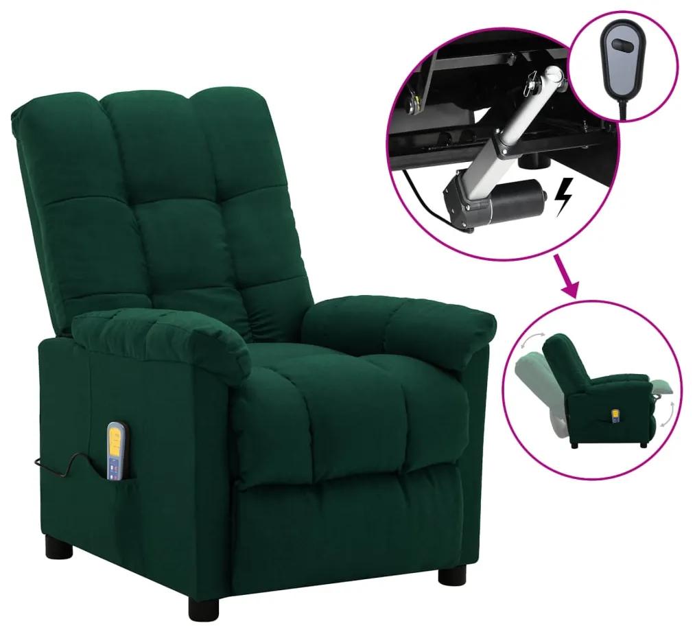 3073764 vidaXL Poltrona de massagens elétrica reclinável tecido verde-escuro
