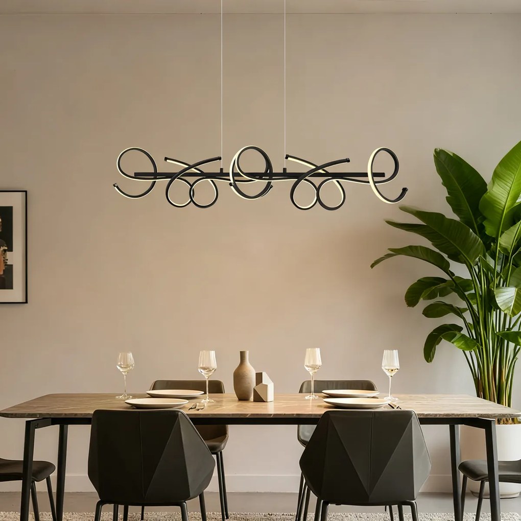 Candeeiro Pendente de Design Alongado Preto Regulável em 3 Passos - Krisscross