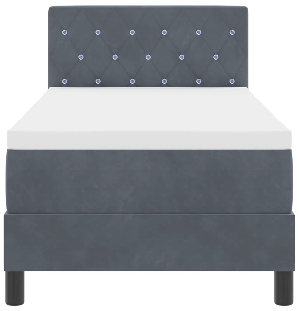 Cama Box Spring com Colchão Cinza Escuro 80x200 cm Veludo