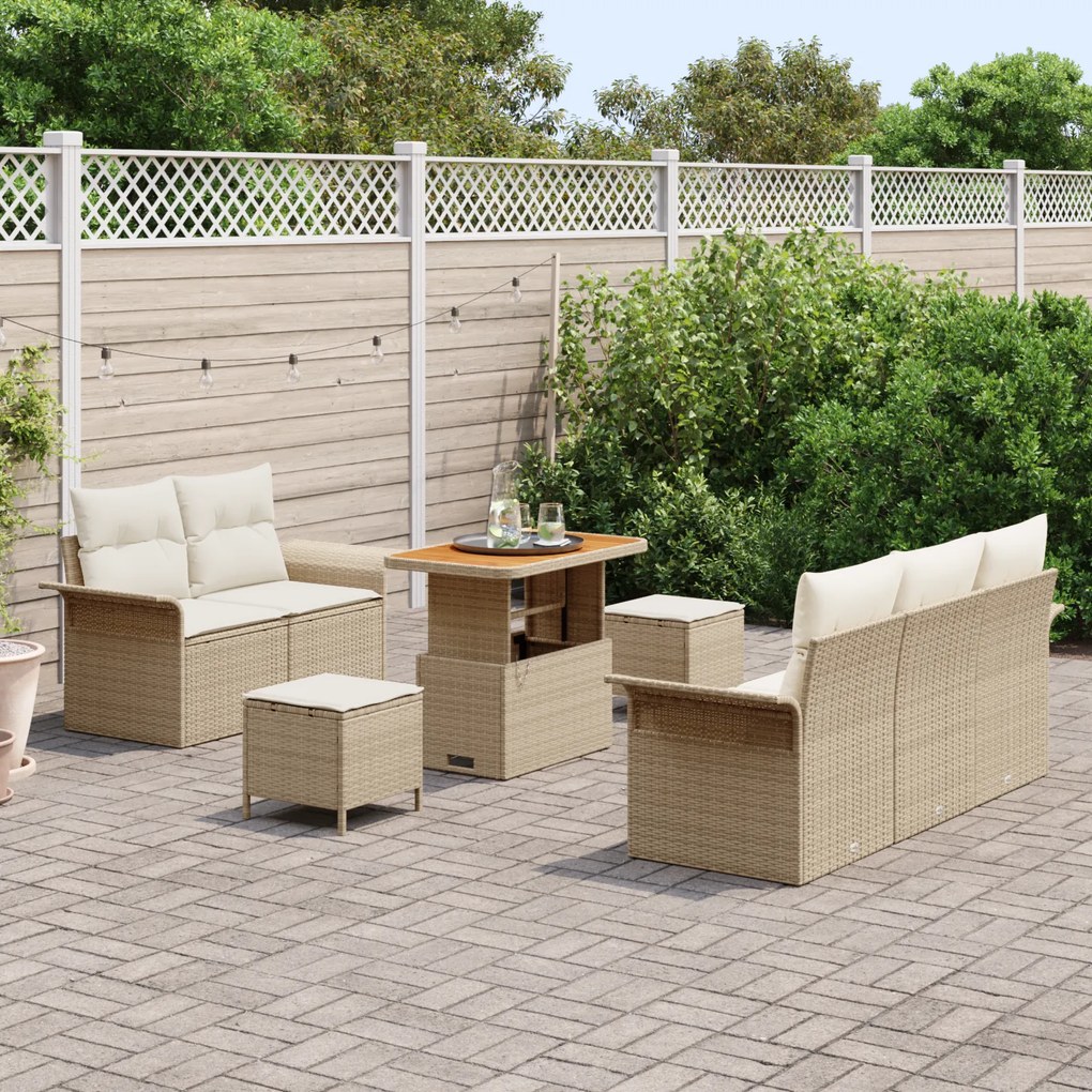 Conjunto de Sofá de Jardim de 8 Peças com Almofadas Beges em Rattan Si