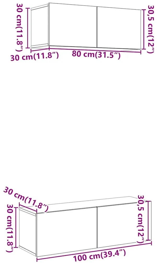Conjunto de armário TV parede 2 pcs madeira carvalho artisiano
