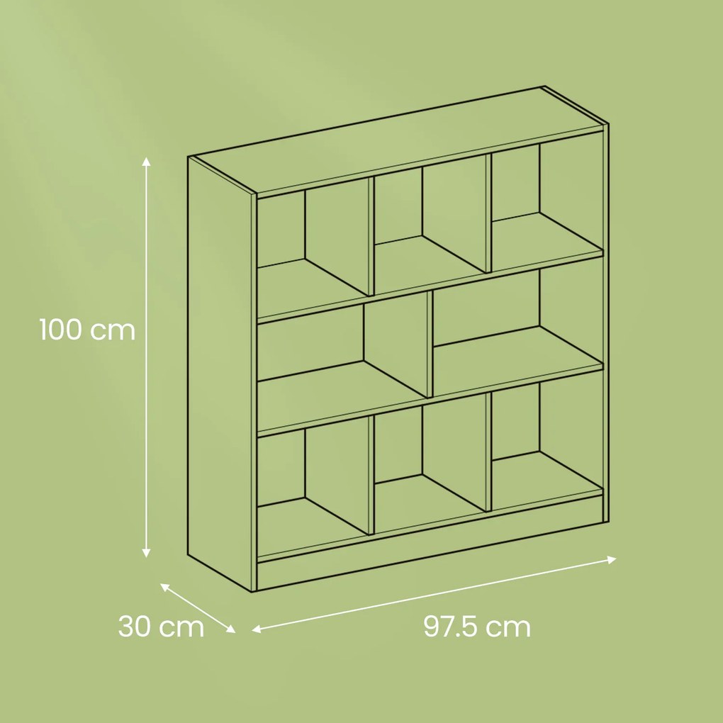 Estante para livros com 8 compartimentos, 97,5 x 100 x 30 cm (L x A x P) branca