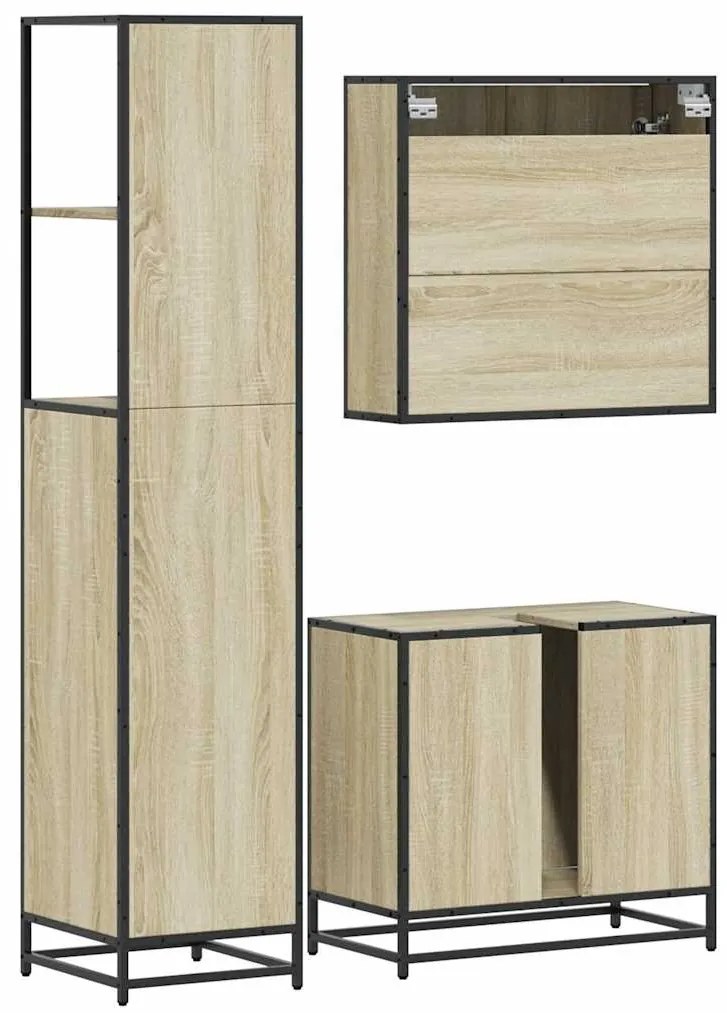 3 pcs conj. móveis casa banho derivados madeira carvalho sonoma