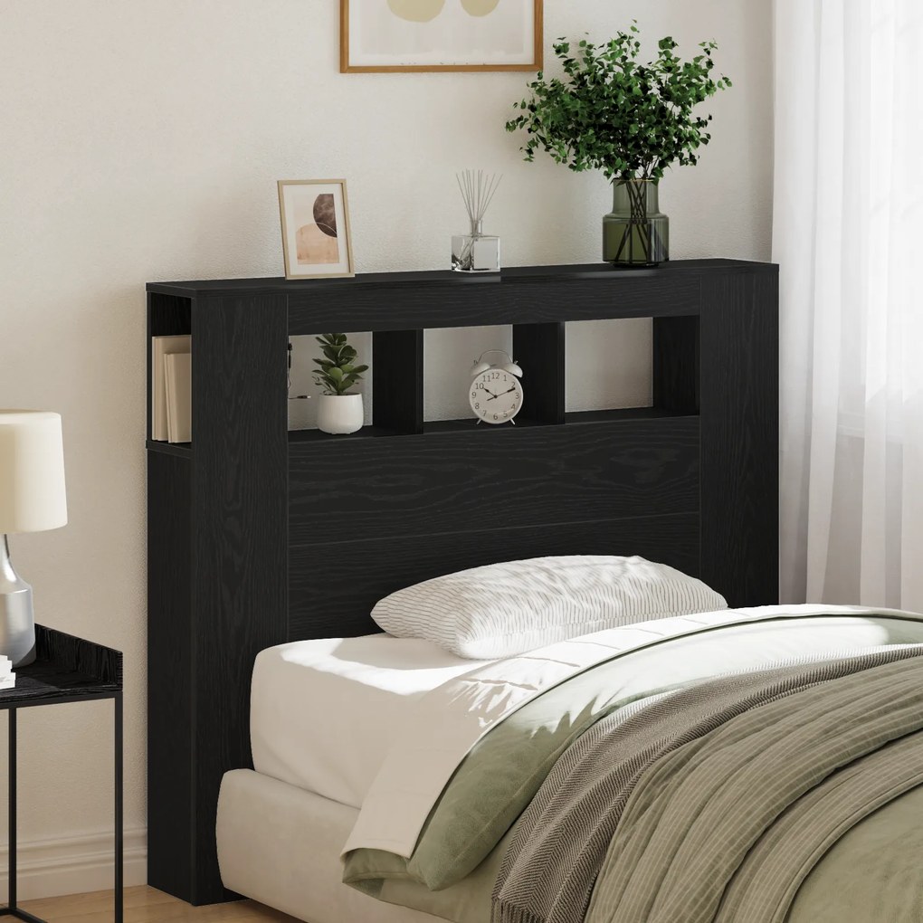 Cabeceira Armazenagem vidaXL com Luzes LED Carvalho Preto 120x18,5x103,5 cm