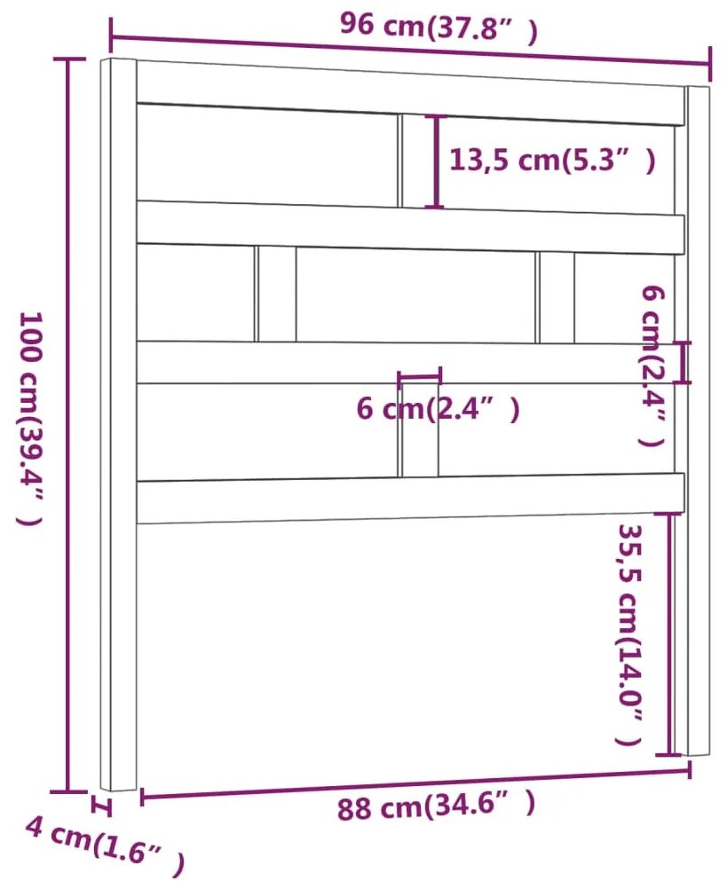 Cabeceira de cama 96x4x100 cm pinho maciço cinzento