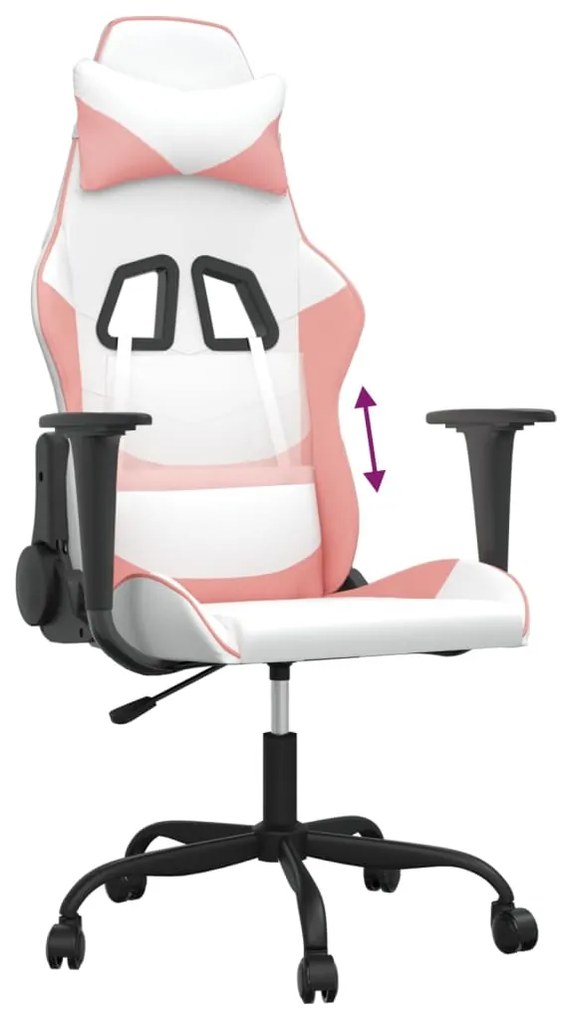 Cadeira gaming couro artificial branco e rosa