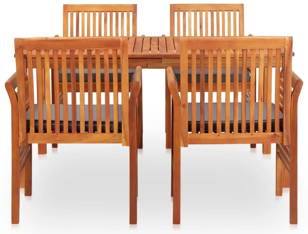 5 pcs conjunto de jantar exterior c/ almofadões acácia maciça