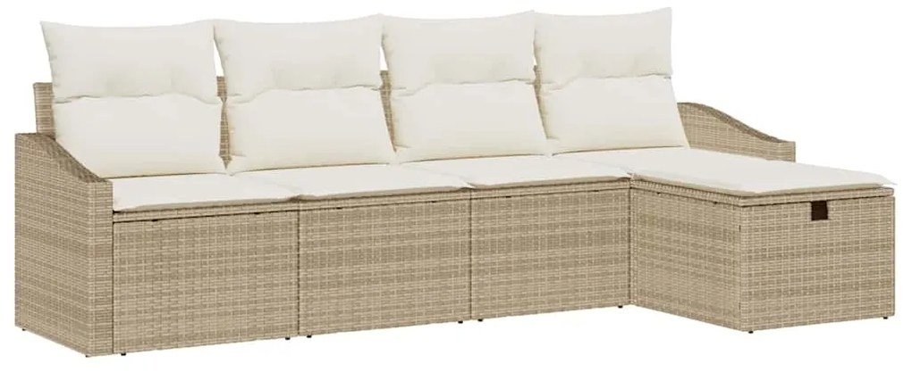 Conjunto de Sofá de Jardim 5 Peças com Almofadas Bege em Rattan Sintét