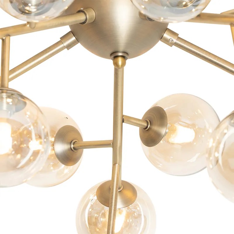Candeeiro de teto Art Deco bronze com vidro âmbar 20 luzes - Bianca Art Deco