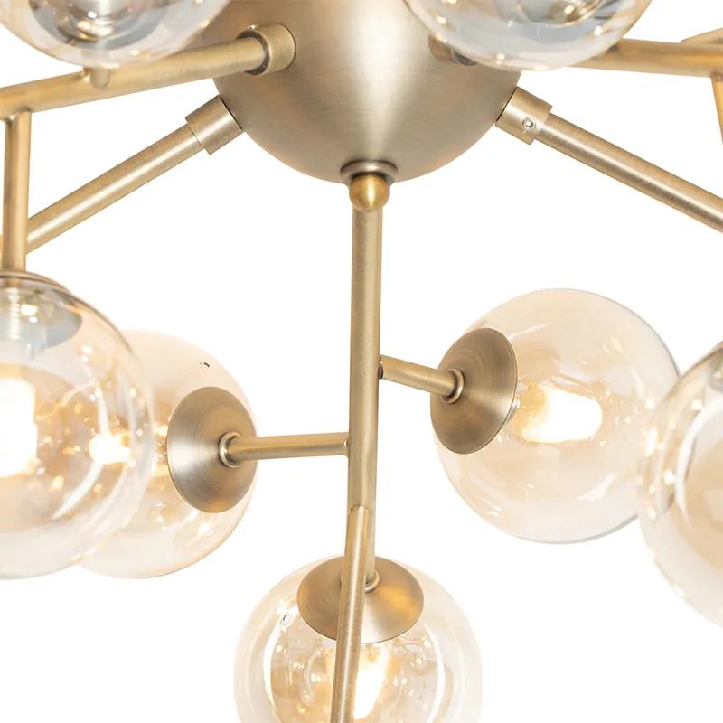 Moderno candeeiro de teto bronze com vidro âmbar 20 luzes - Bianca Art Deco