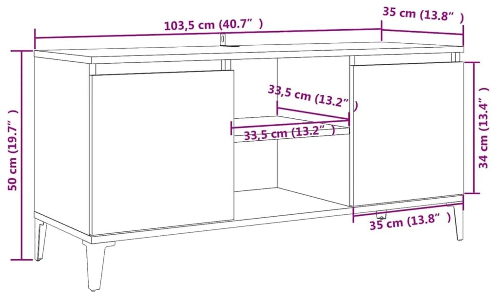 Móvel de TV com pernas em metal 103,5x35x50 cm carvalho sonoma