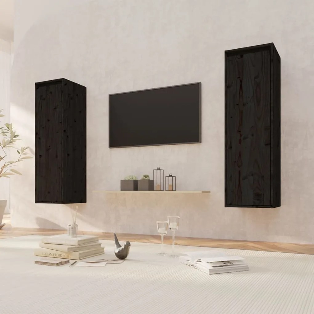 813514 vidaXL Armários de parede 2 pcs 30x30x100 cm pinho maciço preto
