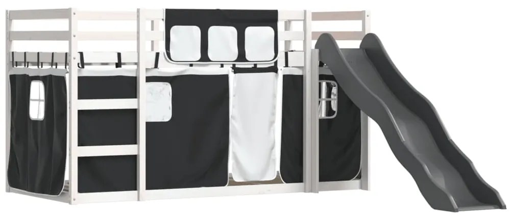 Beliche com escorrega e cortinas 90x200 cm branco e preto