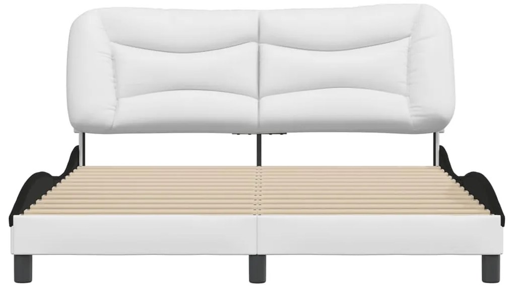 Estrutura cama c/ cabeceira 160x200 couro artif. branco/preto