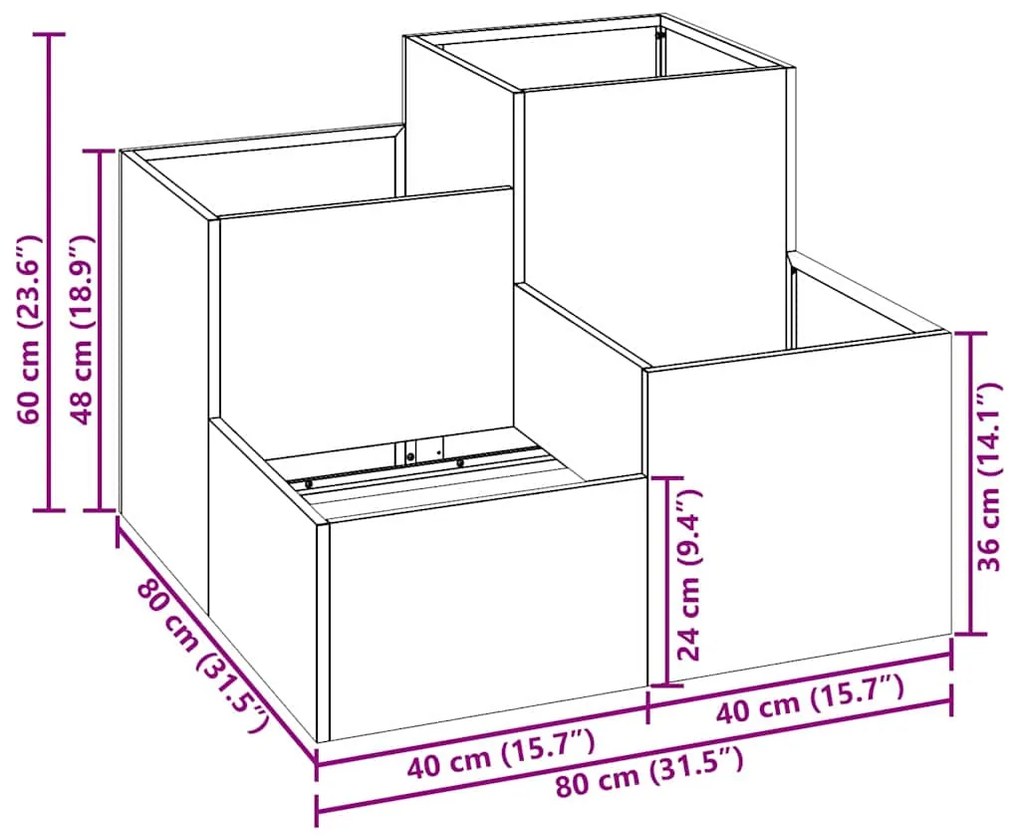 Jardineira vidaXL 80x80x60 cm Aço Galvanizado
