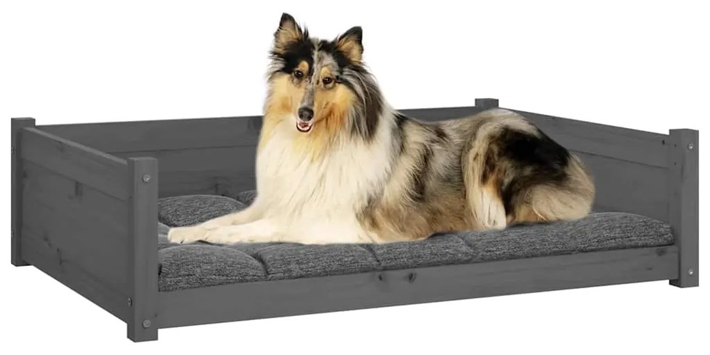 Cama para cães 95,5x65,5x28 cm madeira de pinho maciça cinzento