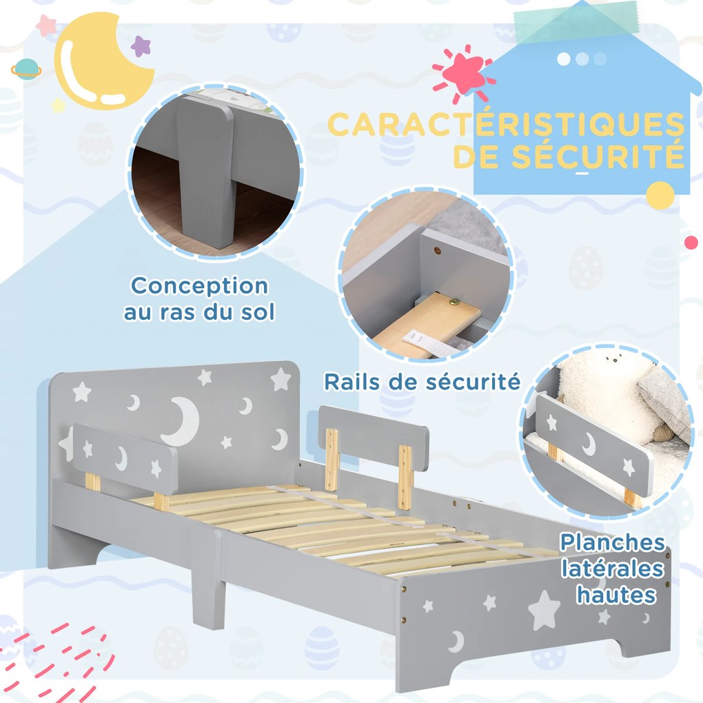 Cama para crianças dos 3 aos 6 anos 143 x 76 x 49 cm (COLCHÃO NÃO INCLUIDO), com design de estrelas e lua, base de ripas incluída, para quartos modern