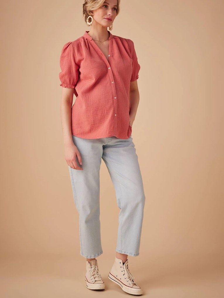 Agora -15%: Blusa de grávida em gaze de algodão, da ENVIE DE FRAISE rosa-velho