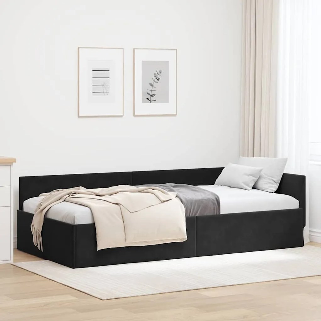 vidaXL Estrutura de Cama de Canto com cabeceira Preto 90 cm x 200 cm