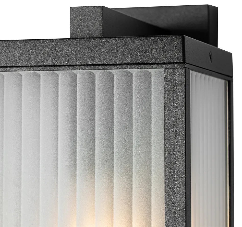 Lanterna de parede externa preta com vidro canelado IP44 - Charlois Moderno
