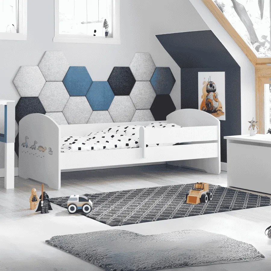 Cama infantil Luk dinossauros 140x70 branca - colchão e estrado incluído