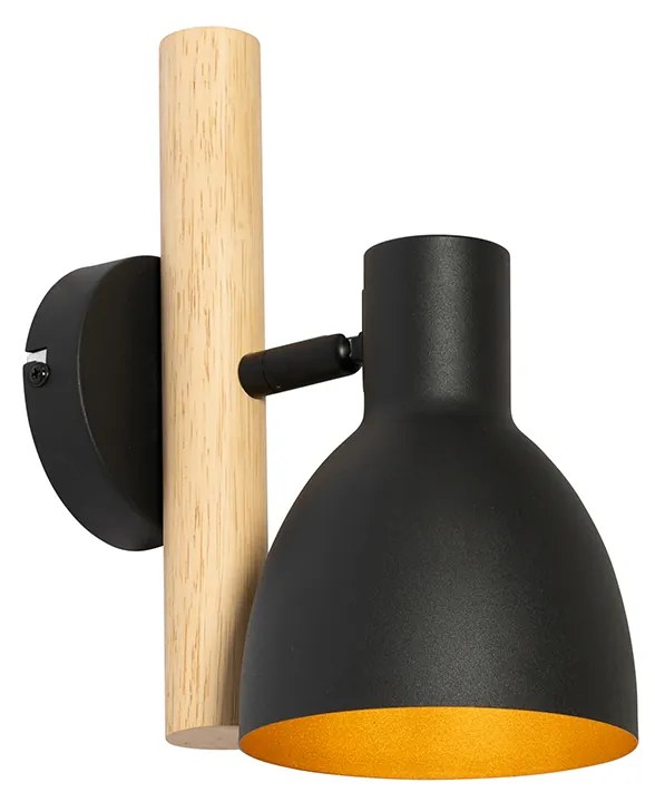 Candeeiro de parede rústico preto com madeira - Flint