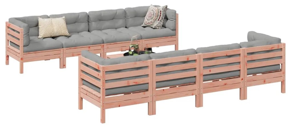vidaXL 9 pcs conj. sofás jardim c/ almofadões madeira abeto-de-douglas