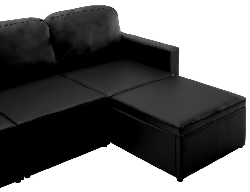 Sofá-cama modular de 3 lugares couro artificial preto