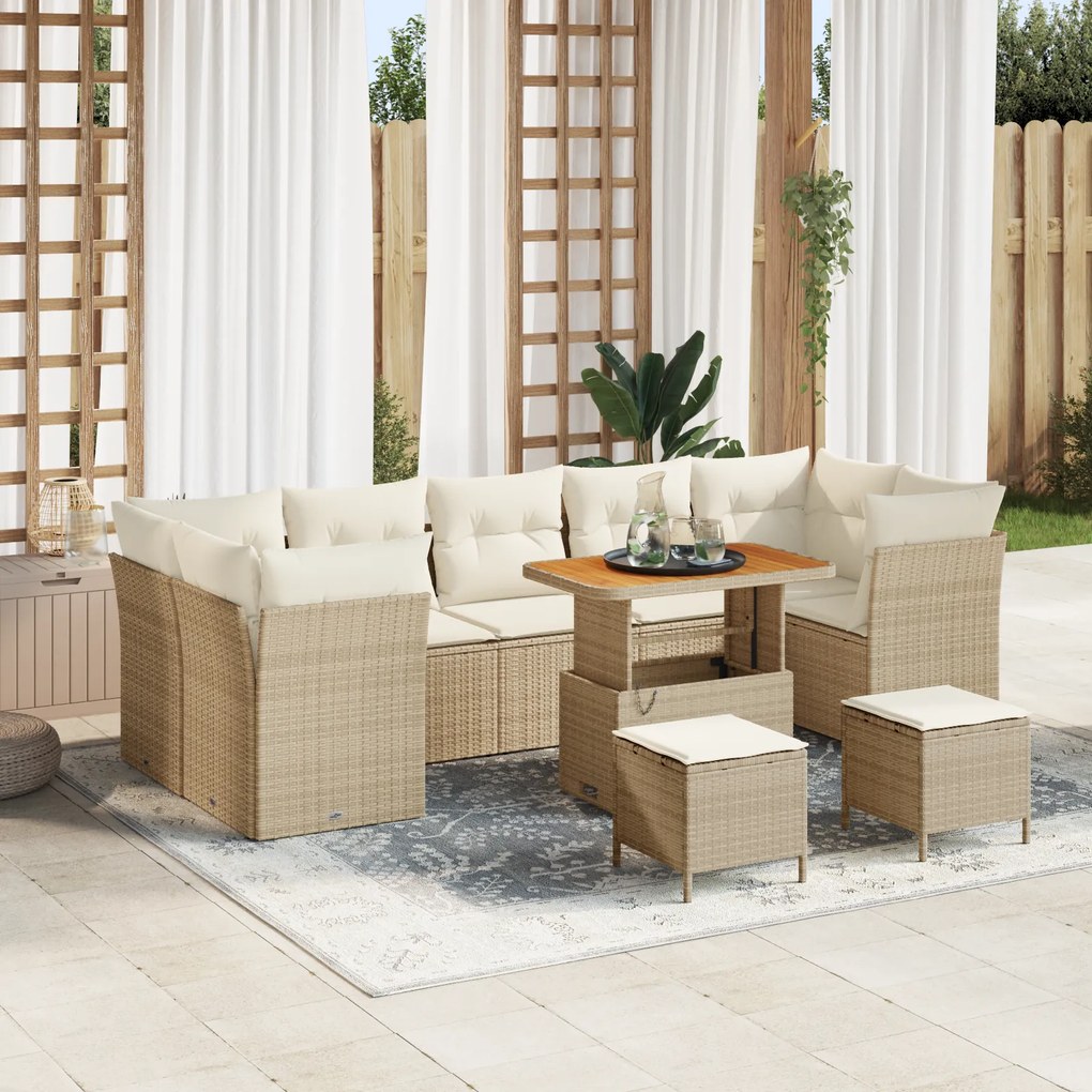 Conjunto de Sofá de Jardim vidaXL com Almofadas Bege, Vime Sintético e