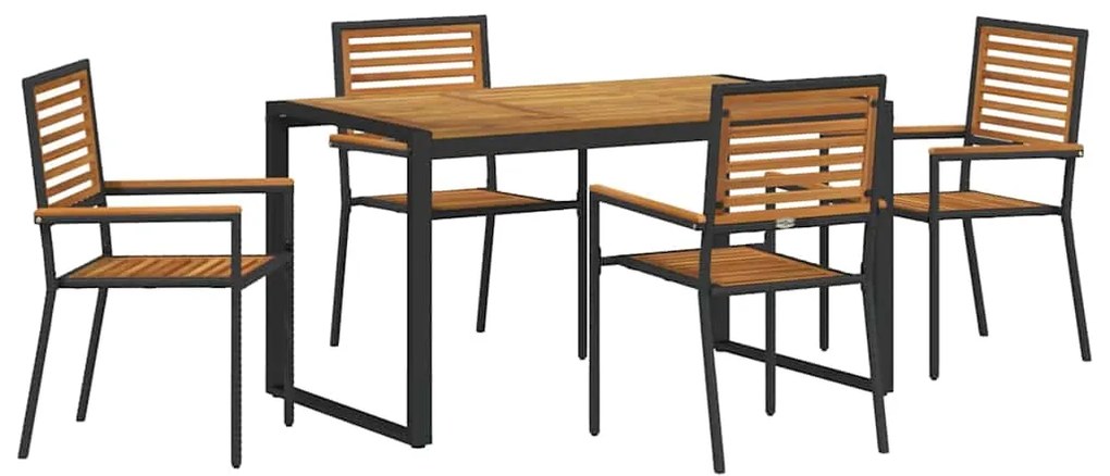 Conjunto de Jantar de Jardim vidaXL 5 Peças Rattan Poly Preto Acácia