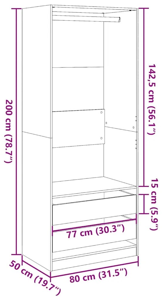 Roupeiro 80x50x200 cm derivados de madeira cinzento cimento