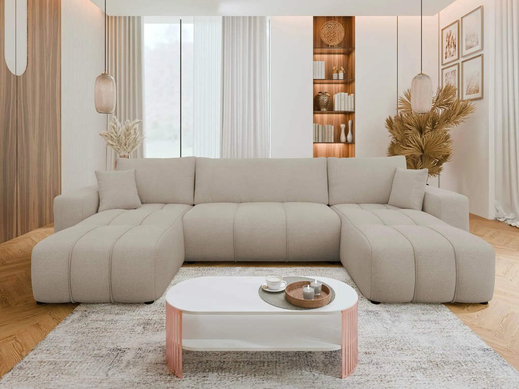 Sofá de canto Comfivo Laurus II, Cama com arrumação, 312x145x82cm, 124 kg, Pernas: Plástico