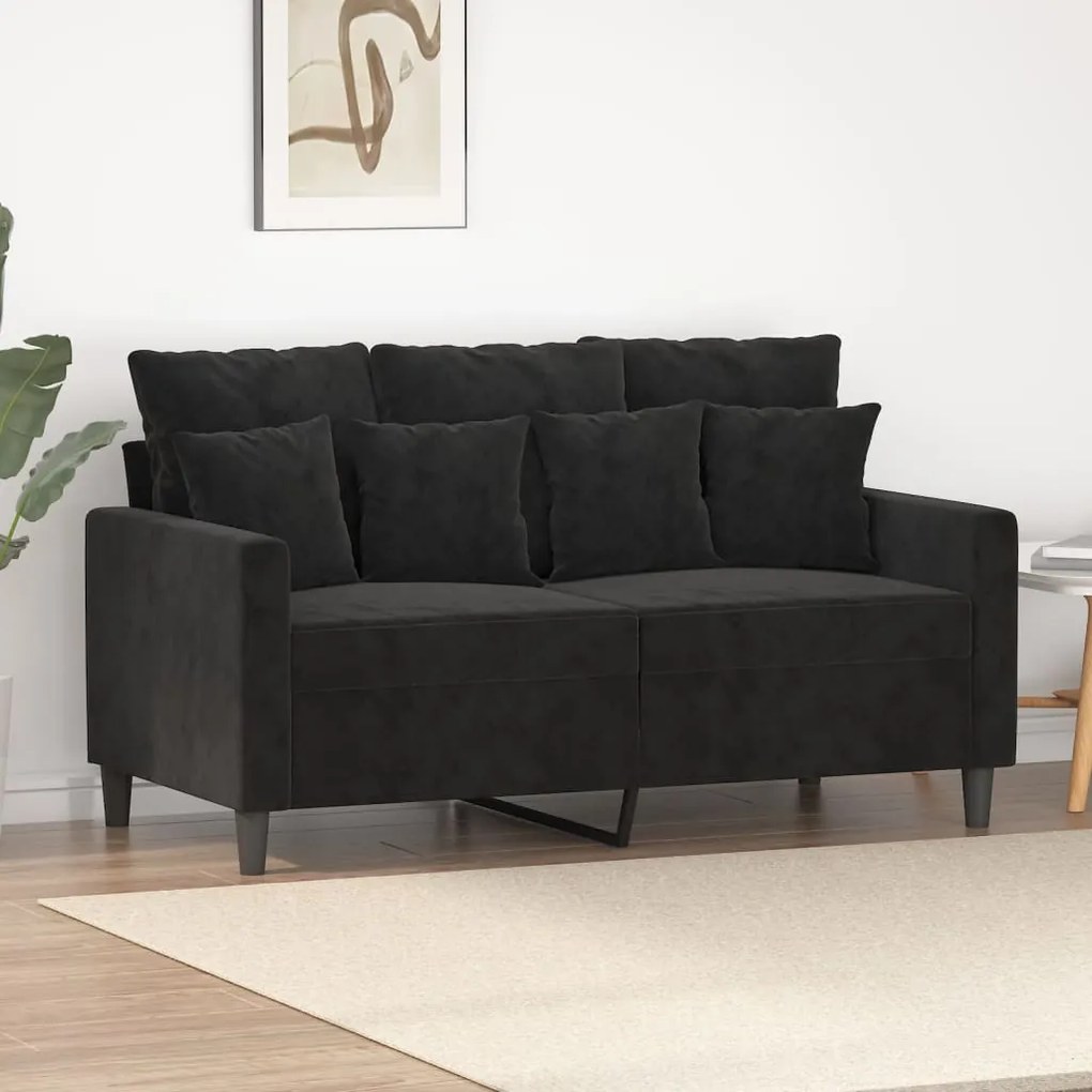 vidaXL Sofá de 2 lugares veludo 120 cm preto