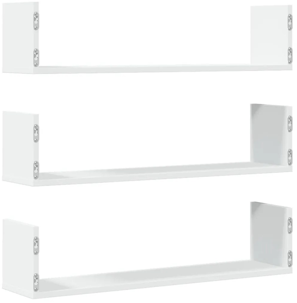 Prateleiras de parede 3 pcs 80x18x18cm derivados madeira branco