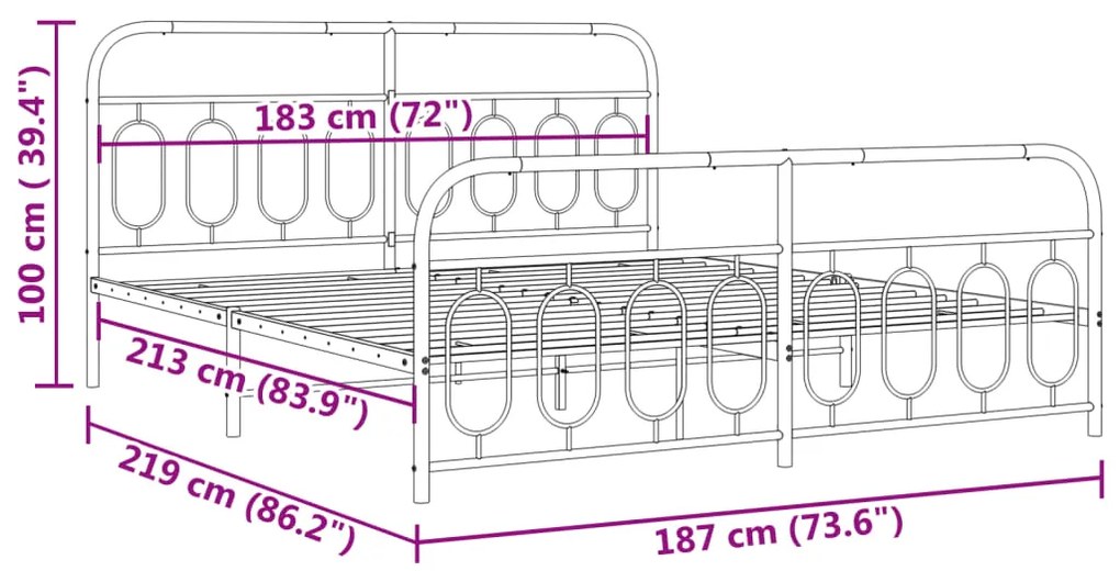 Estrutura de cama com cabeceira e pés 183x213 cm metal preto