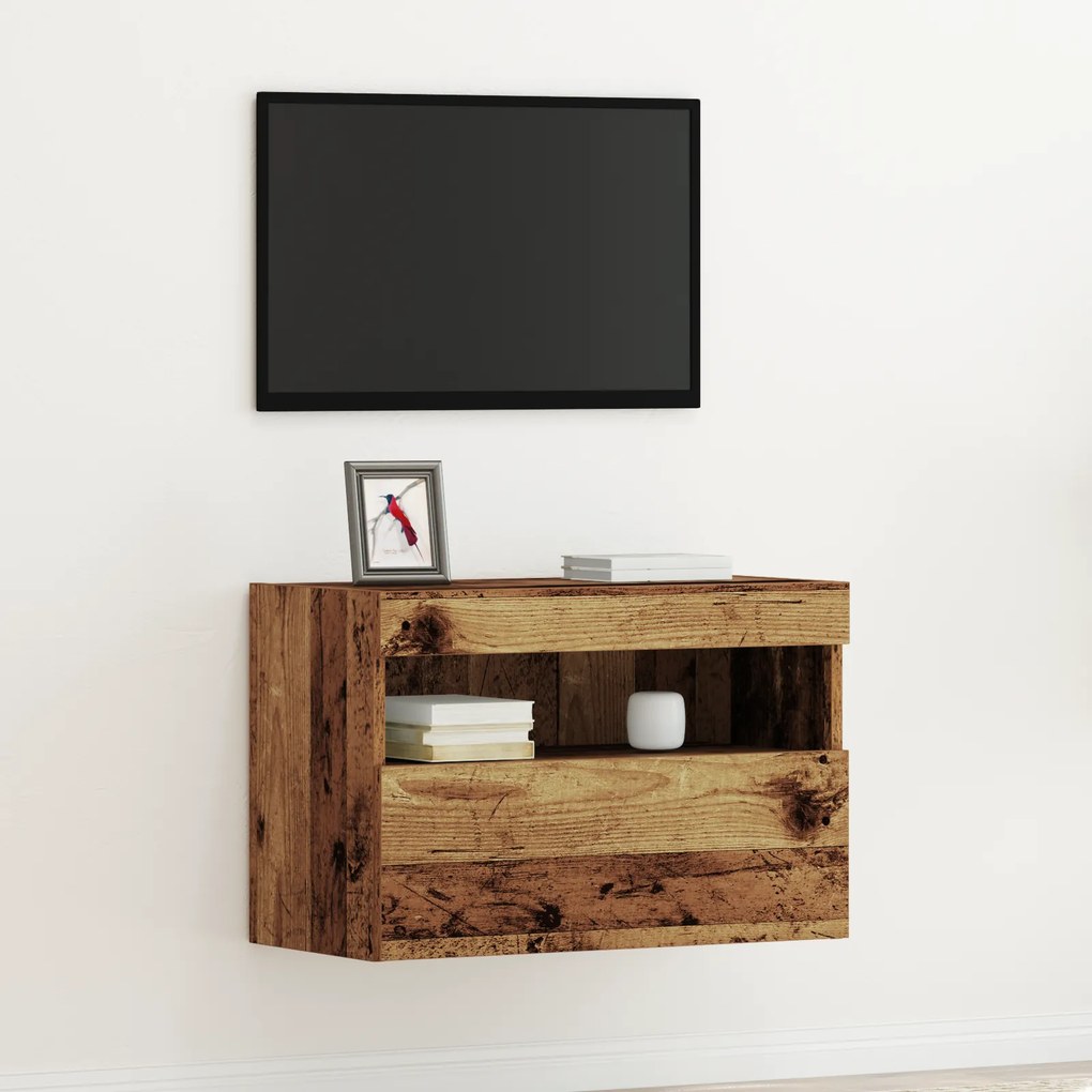 Gabinete de TV vidaXL com Luzes LED Madeira Antiga 60x30x40 cm
