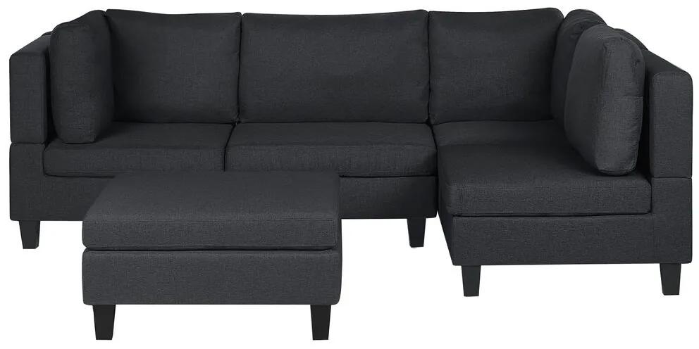 Sofá modular 4 lugares com repousa-pés tecido cinzento escuro à esquerda FEVIK Beliani