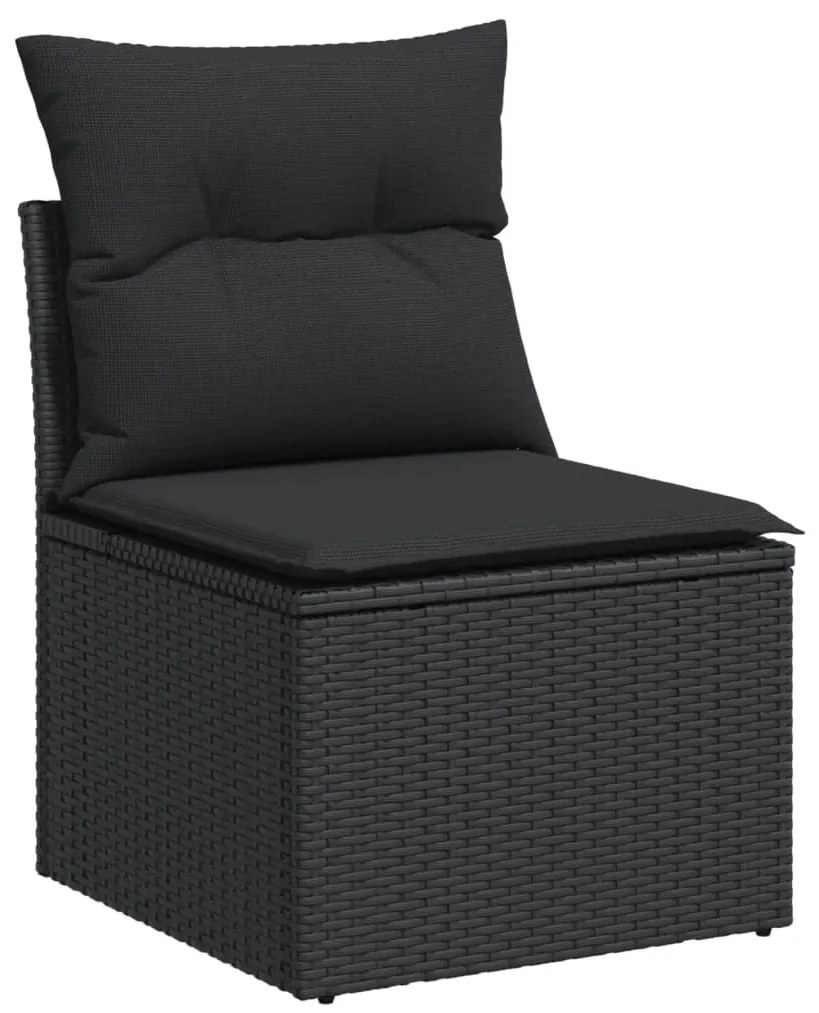 9 pcs conjunto de sofás p/ jardim c/ almofadões vime PE preto