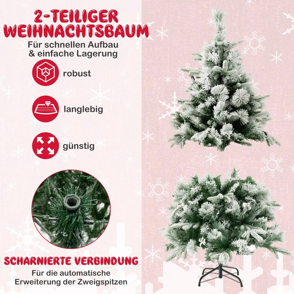 Árvore de Natal artificial de 180 cm com neve e 250 luzes LED brancas quentes verdes