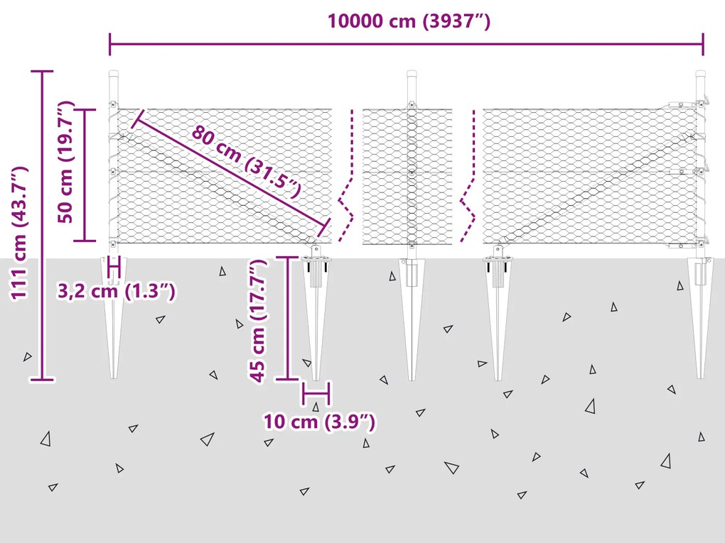 Cerca Hexagonal vidaXL Cinza 0.5x100 m Aço