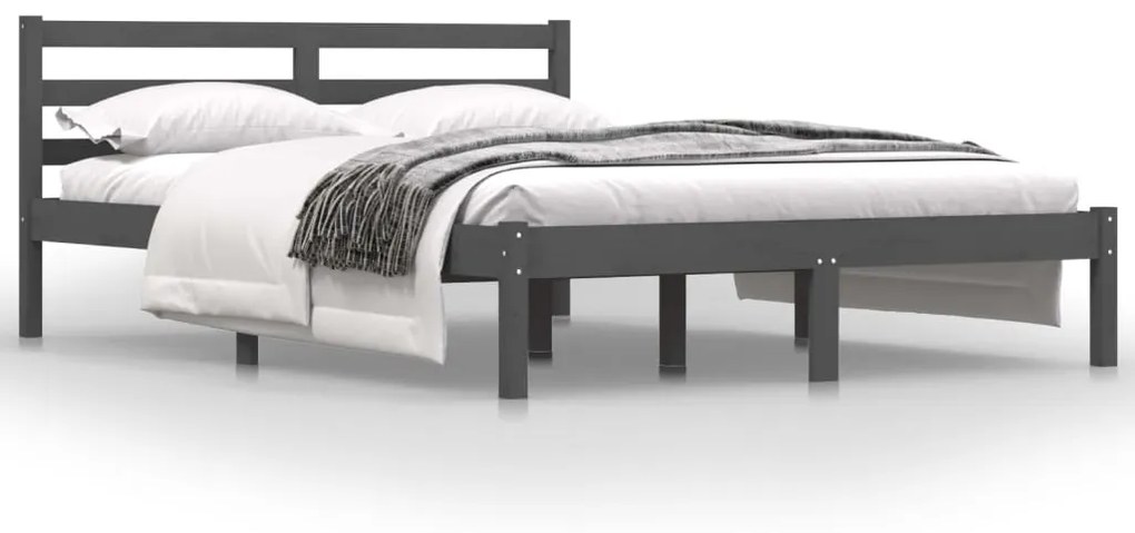 Estrutura de cama casal 135x190 cm pinho maciço cinzento