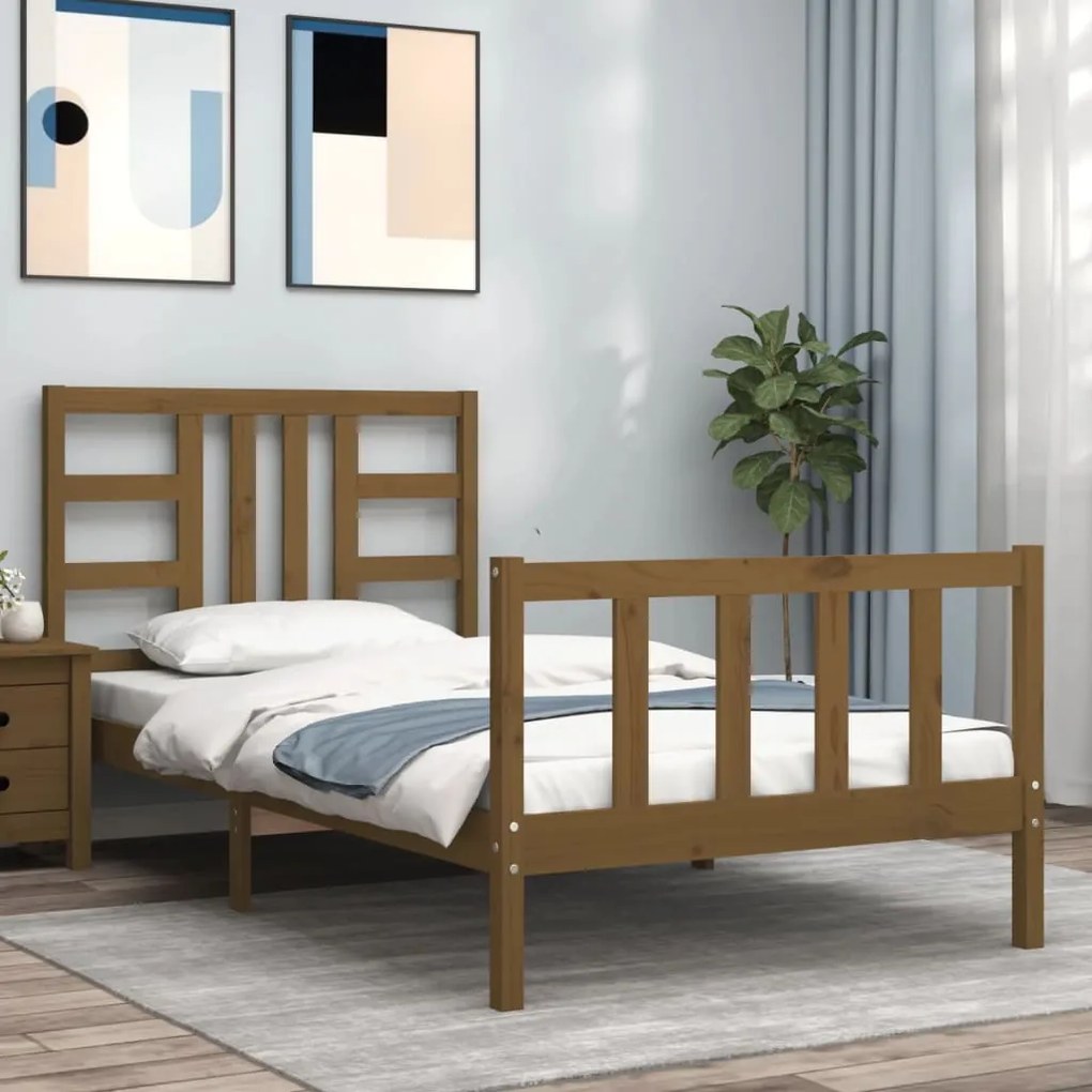 vidaXL Estrutura cama cabeceira 90x190 cm madeira maciça castanho-mel