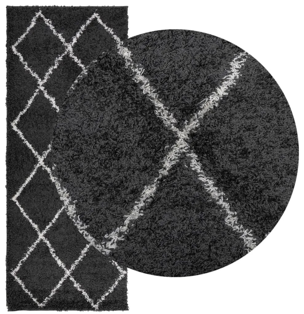 Tapete shaggy de pelo alto PAMPLONA 80x200 cm preto e creme