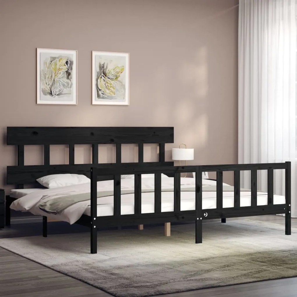 Estrutura de cama com cabeceira 200x200 cm madeira maciça preto