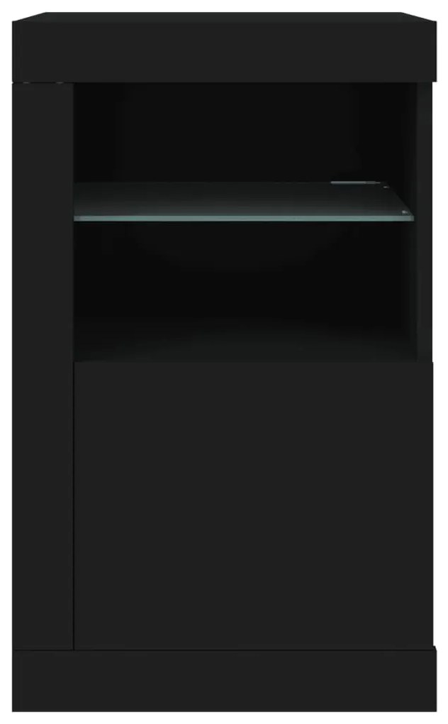 Armário de apoio com luzes LED derivados de madeira preto